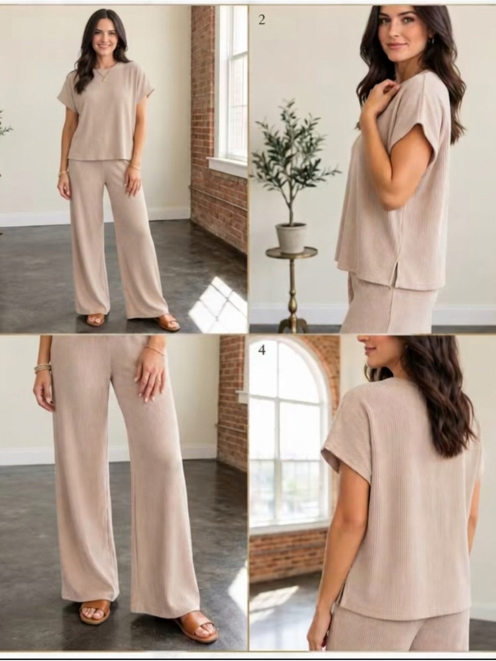 Zenana Outfitters Cocoa Ribbed Wide-Leg Pants & Short-Sleeve Top Set NWOT